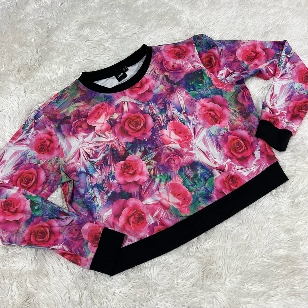 ASOS Tropical Floral Print cropped thin Sweatshirt pullover girls Size 12